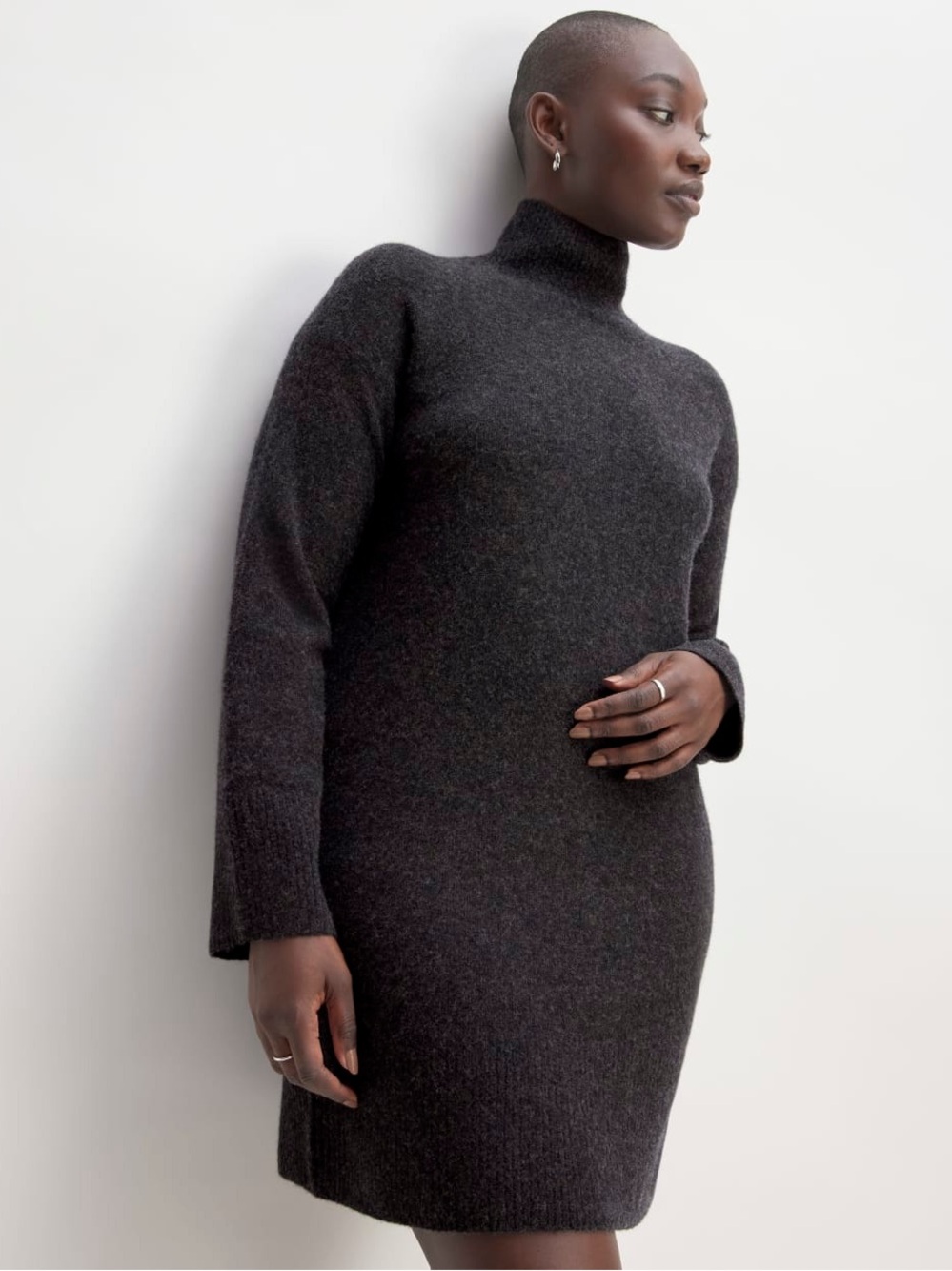 New Everlane THE COZY STRETCH TURTLENECK DRESS Black Size S